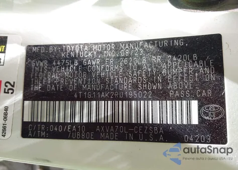 2024 Toyota Camry Se из США, поврежденный, VIN 4T1G11AK2RU195022